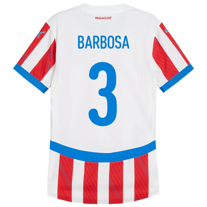 Niño Camiseta Paraguay Camila Barbosa #3 Blanco Rojo 1ª Equipación 24-26 La Camisa