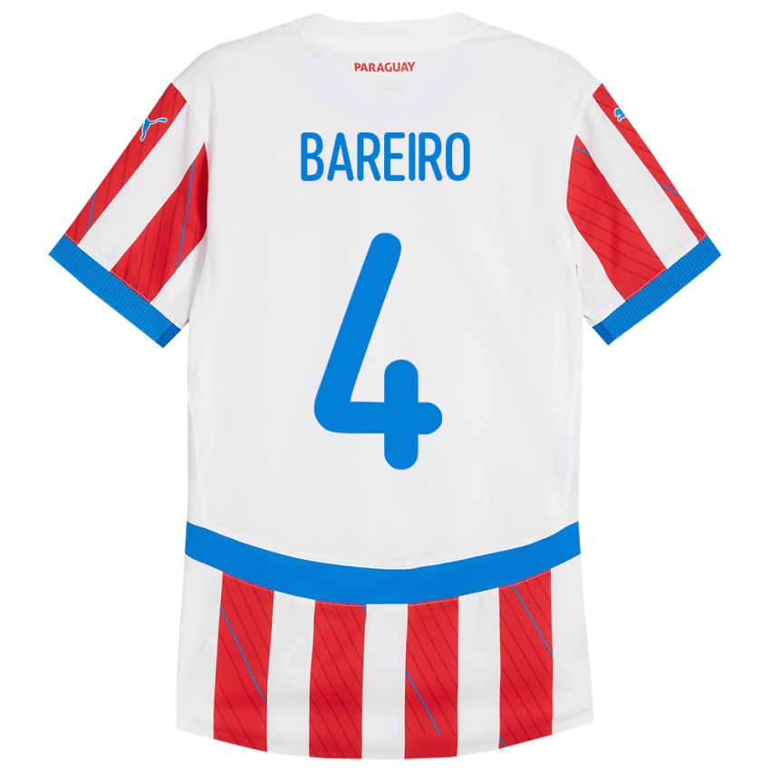 Niño Camiseta Paraguay Daysy Bareiro #4 Blanco Rojo 1ª Equipación 24-26 La Camisa