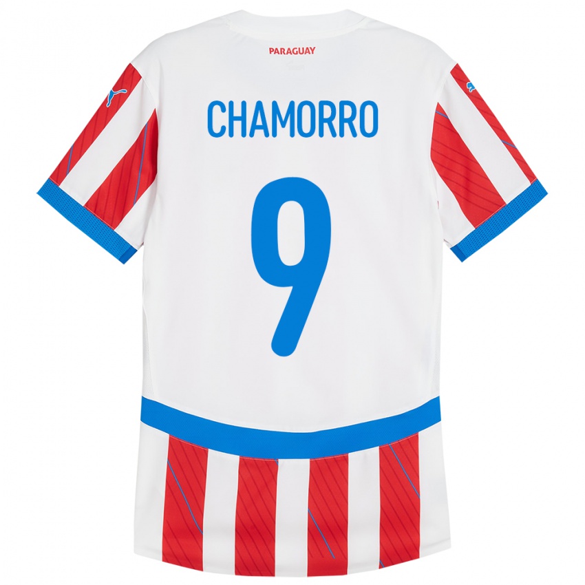 Niño Camiseta Paraguay Lice Chamorro #9 Blanco Rojo 1ª Equipación 24-26 La Camisa