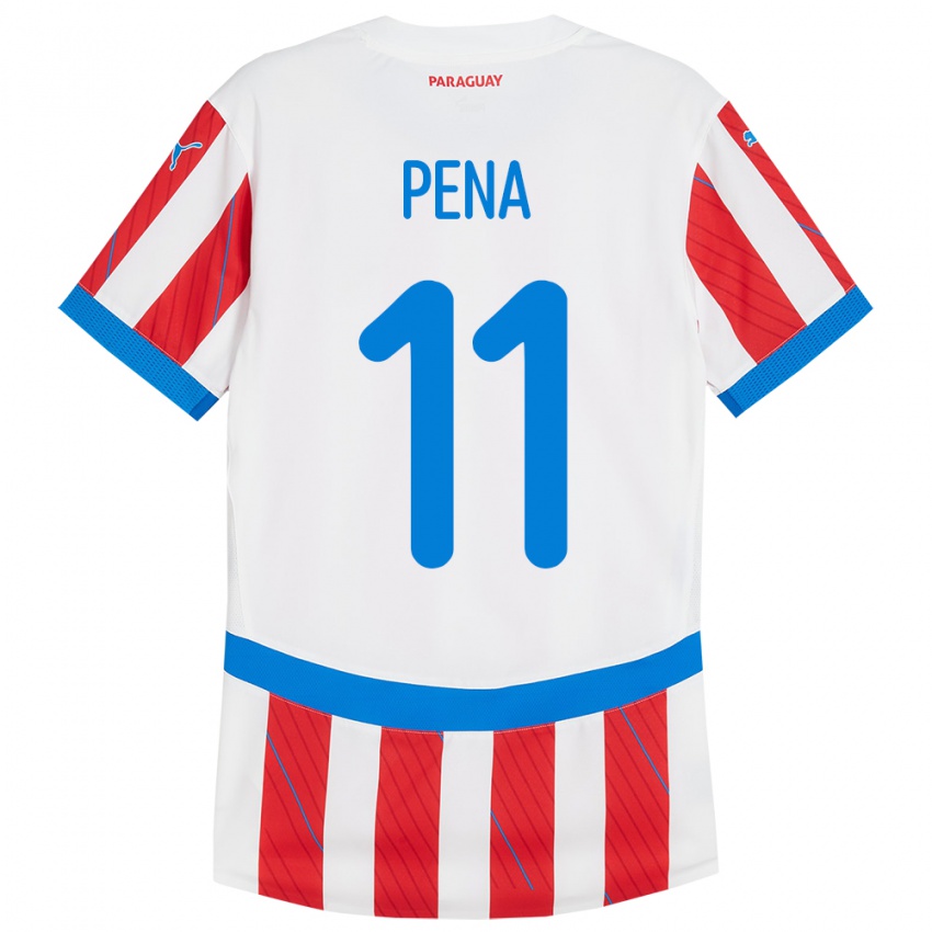 Niño Camiseta Paraguay Liz Peña #11 Blanco Rojo 1ª Equipación 24-26 La Camisa