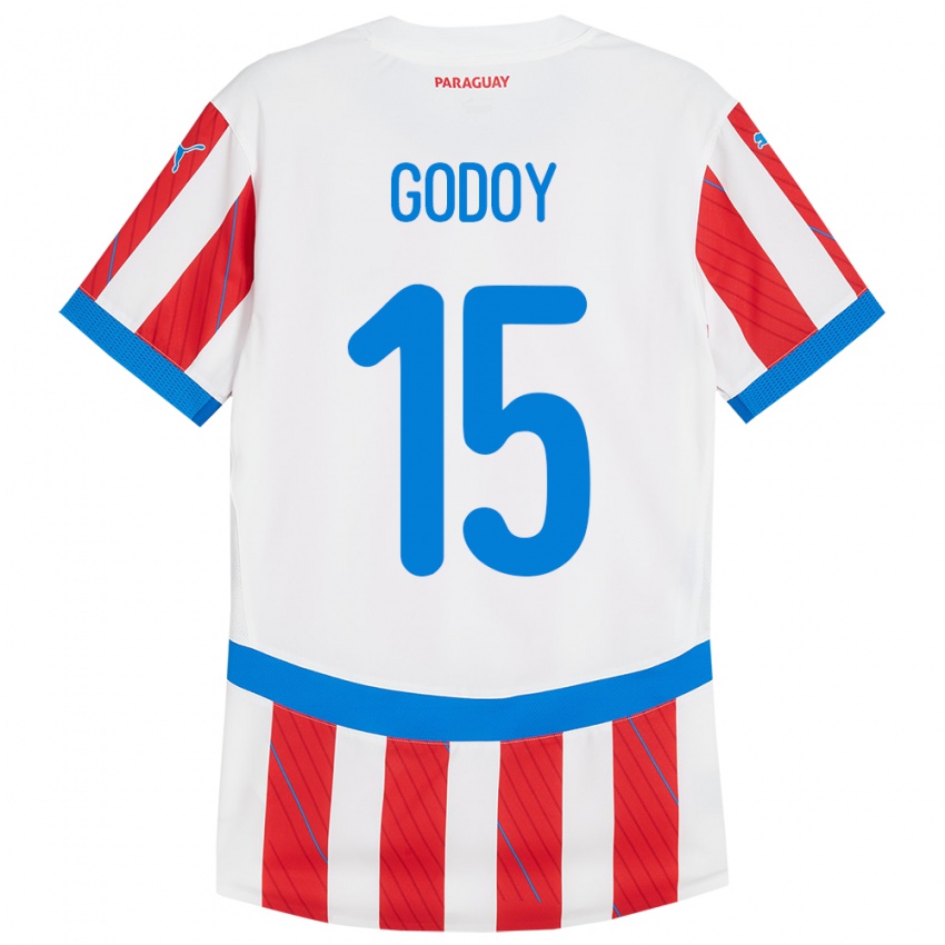 Niño Camiseta Paraguay Fanny Godoy #15 Blanco Rojo 1ª Equipación 24-26 La Camisa