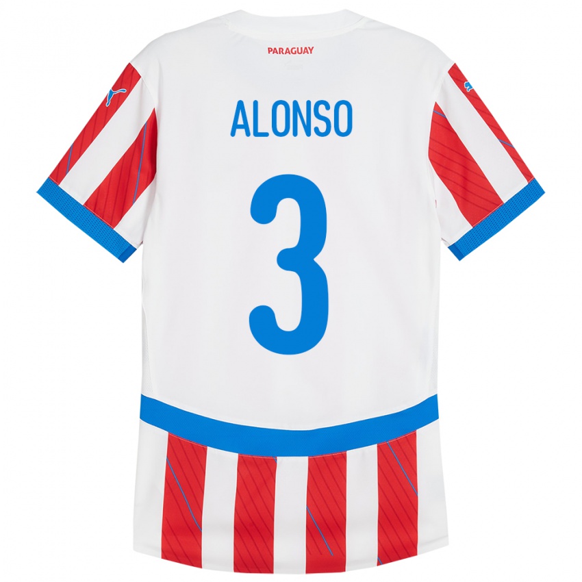 Niño Camiseta Paraguay Lorena Alonso #3 Blanco Rojo 1ª Equipación 24-26 La Camisa