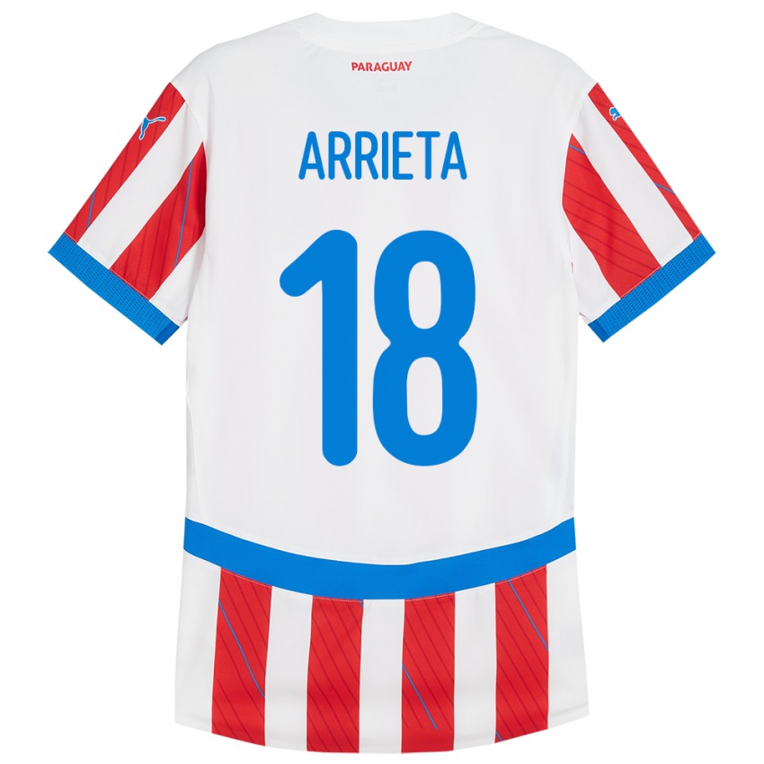 Niño Camiseta Paraguay Camila Arrieta #18 Blanco Rojo 1ª Equipación 24-26 La Camisa