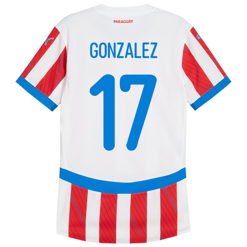 Niño Camiseta Paraguay Lourdes González #17 Blanco Rojo 1ª Equipación 24-26 La Camisa