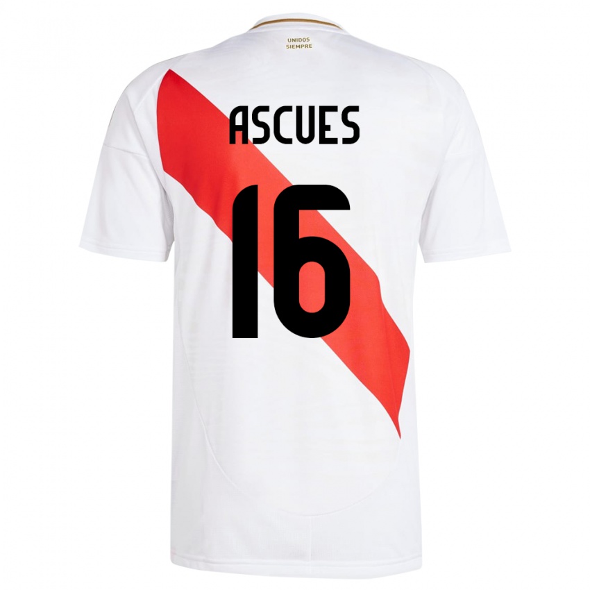 Niño Camiseta Perú Carlos Ascues #16 Blanco 1ª Equipación 24-26 La Camisa