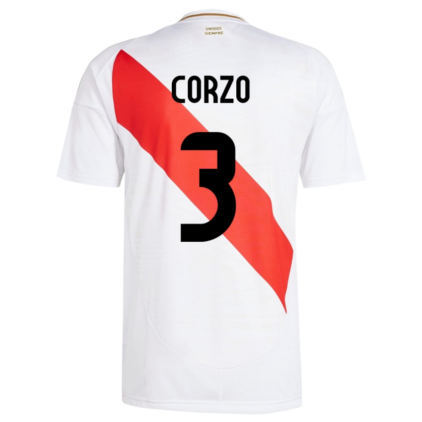 Niño Camiseta Perú Aldo Corzo #3 Blanco 1ª Equipación 24-26 La Camisa