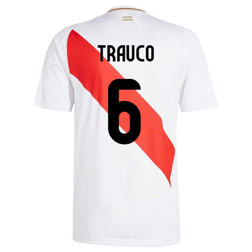 Niño Camiseta Perú Miguel Trauco #6 Blanco 1ª Equipación 24-26 La Camisa