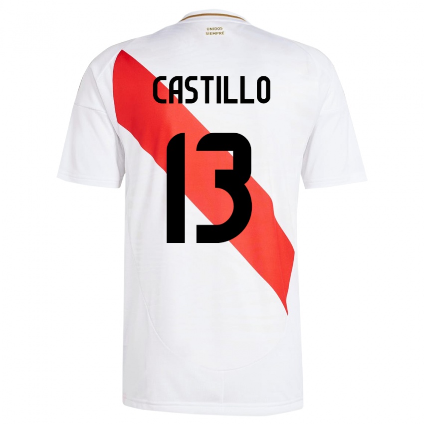 Niño Camiseta Perú Jesús Castillo #13 Blanco 1ª Equipación 24-26 La Camisa