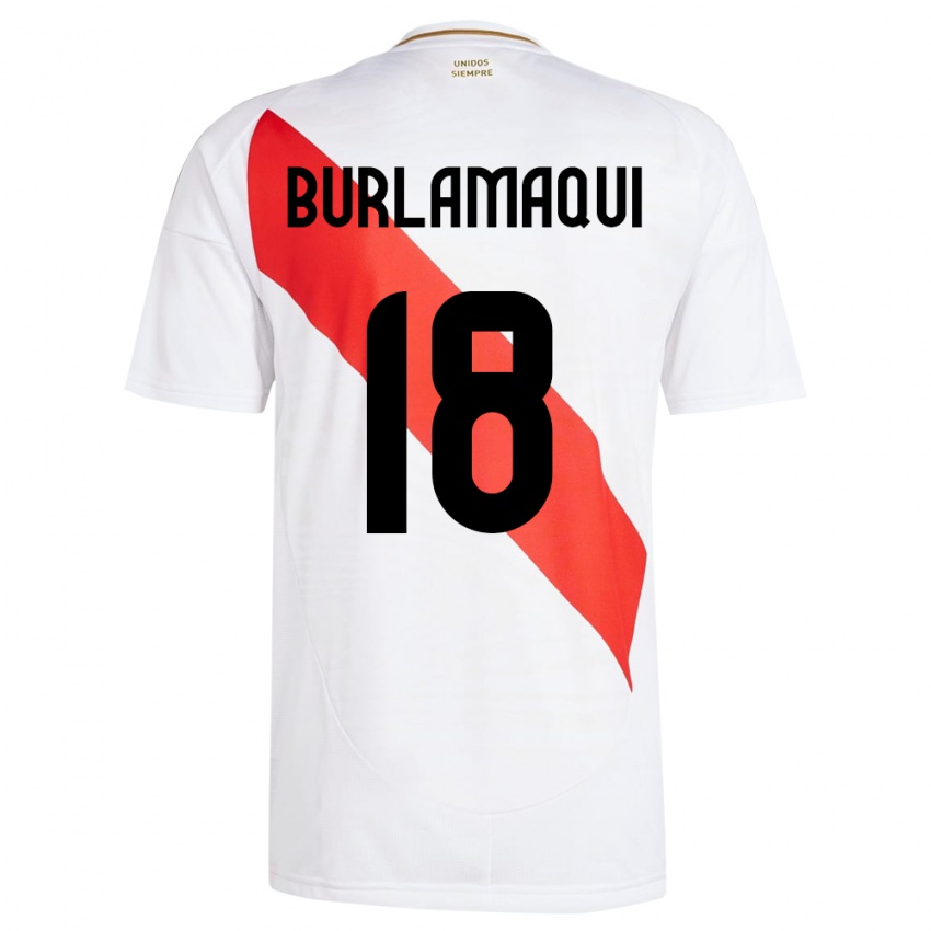 Niño Camiseta Perú Alessandro Burlamaqui #18 Blanco 1ª Equipación 24-26 La Camisa