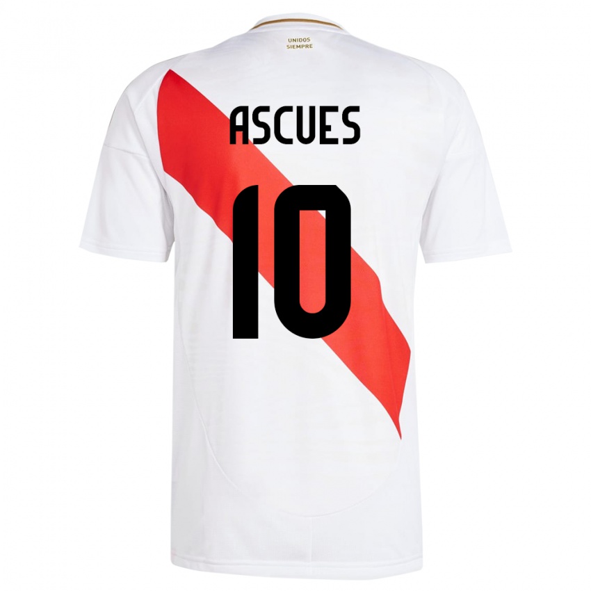 Niño Camiseta Perú Adrián Ascues #10 Blanco 1ª Equipación 24-26 La Camisa