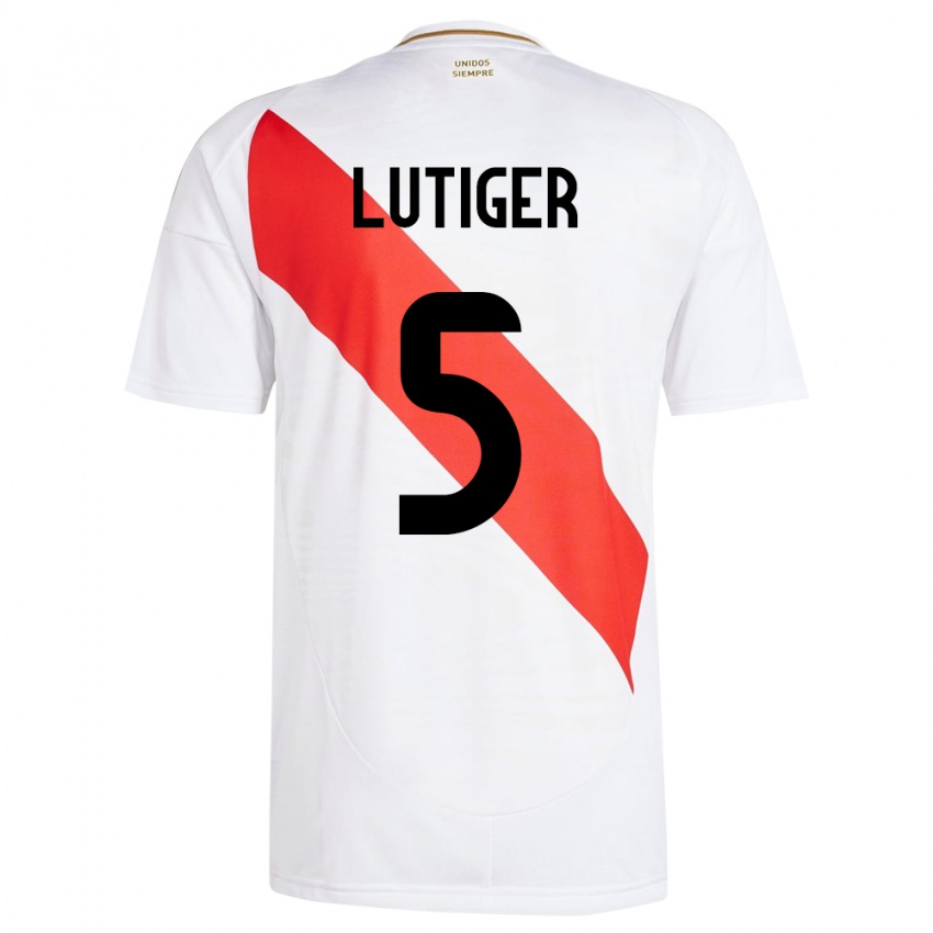Niño Camiseta Perú Rafael Lutiger #5 Blanco 1ª Equipación 24-26 La Camisa