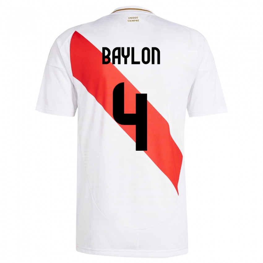 Niño Camiseta Perú Luis Baylón #4 Blanco 1ª Equipación 24-26 La Camisa