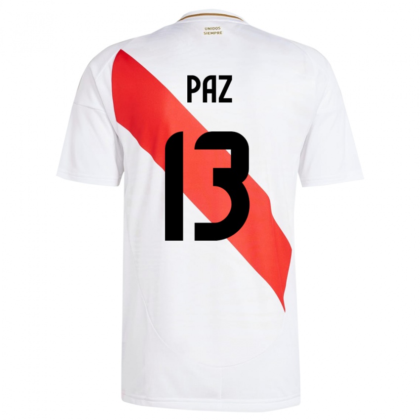 Niño Camiseta Perú Braidy Paz #13 Blanco 1ª Equipación 24-26 La Camisa