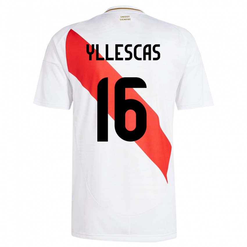 Niño Camiseta Perú Jhosenffer Yllescas #16 Blanco 1ª Equipación 24-26 La Camisa