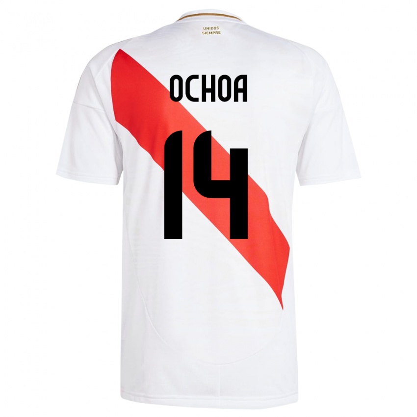 Niño Camiseta Perú Victoria Ochoa #14 Blanco 1ª Equipación 24-26 La Camisa