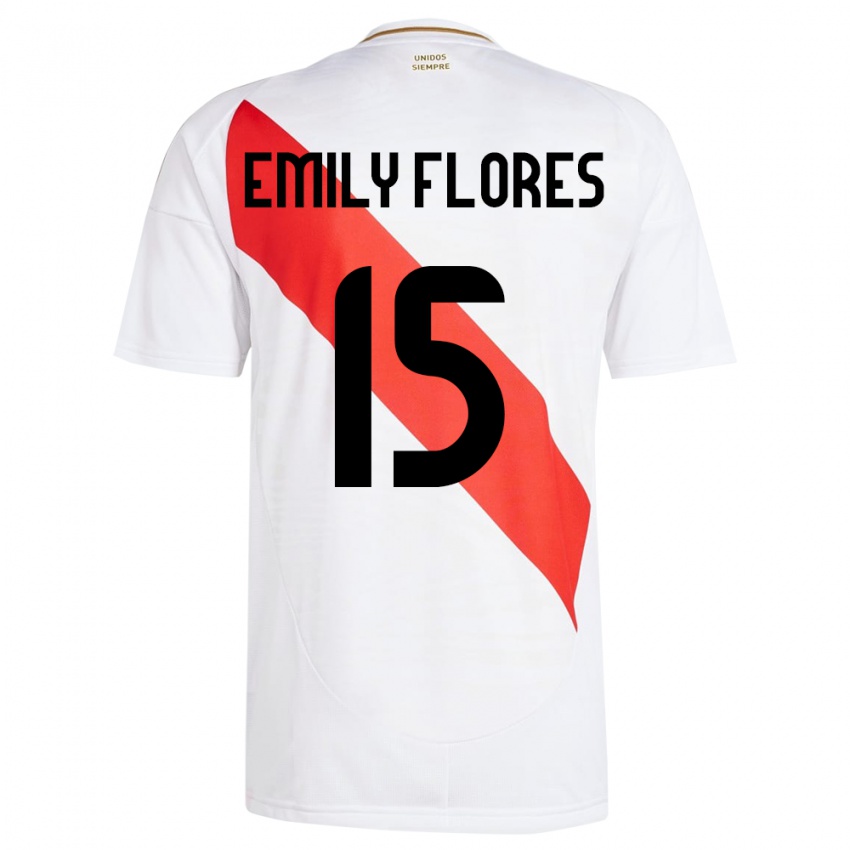 Niño Camiseta Perú Emily Flores #15 Blanco 1ª Equipación 24-26 La Camisa