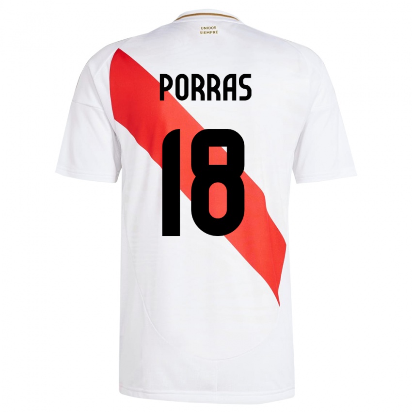 Niño Camiseta Perú Sashenka Porras #18 Blanco 1ª Equipación 24-26 La Camisa