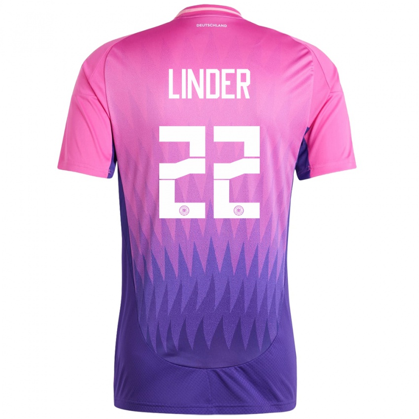 Niño Camiseta Alemania Sarai Linder #22 Rosado Morado 2ª Equipación 24-26 La Camisa