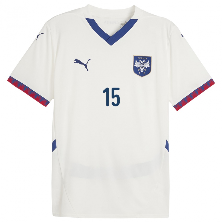 Niño Camiseta Serbia Stefan Dzodic #15 Blanco 2ª Equipación 24-26 La Camisa