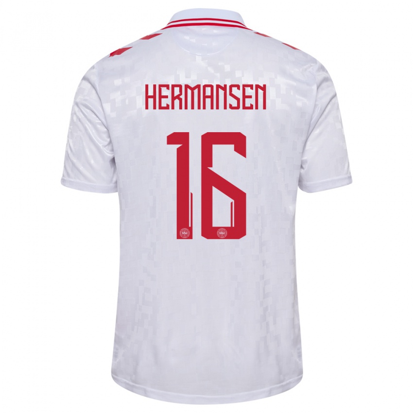 Niño Camiseta Dinamarca Mads Hermansen #16 Blanco 2ª Equipación 24-26 La Camisa