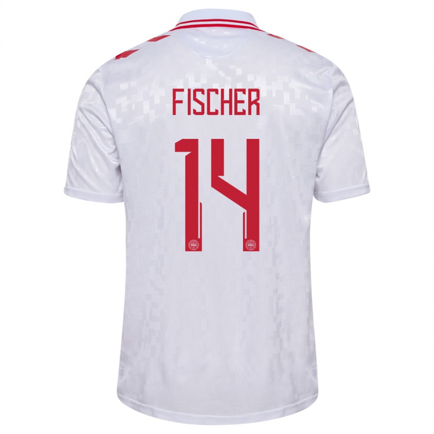 Niño Camiseta Dinamarca Mikkel Fischer #14 Blanco 2ª Equipación 24-26 La Camisa