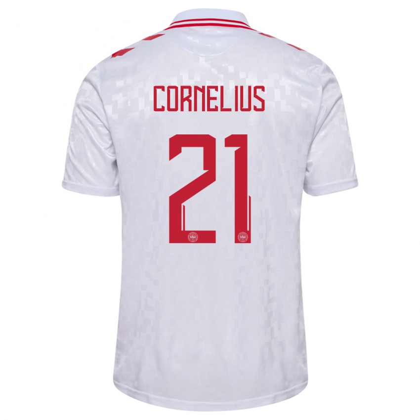 Niño Camiseta Dinamarca Andreas Cornelius #21 Blanco 2ª Equipación 24-26 La Camisa