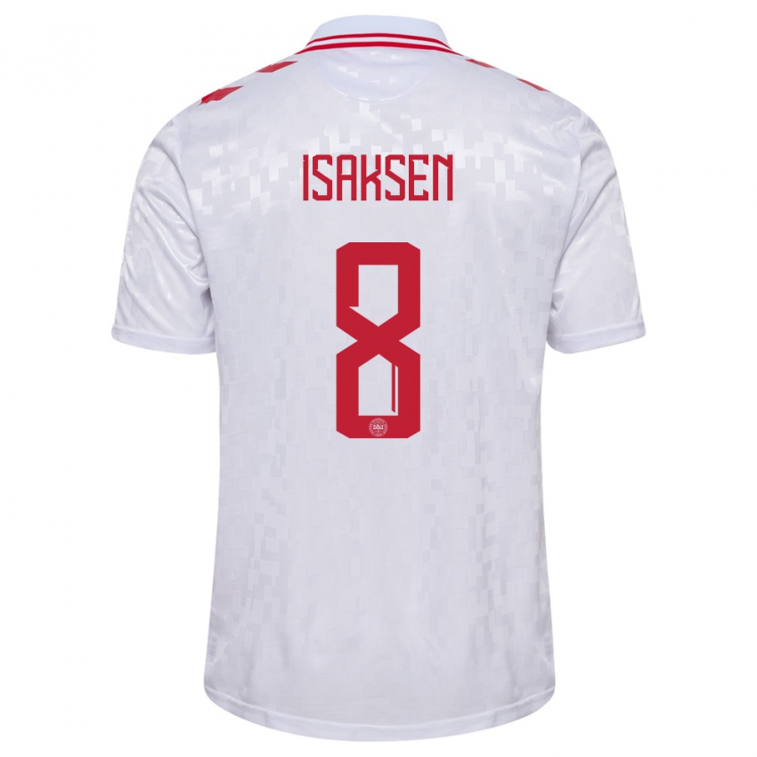 Niño Camiseta Dinamarca Gustav Isaksen #8 Blanco 2ª Equipación 24-26 La Camisa