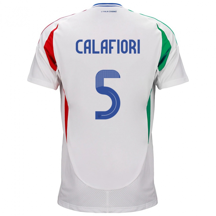 Niño Camiseta Italia Riccardo Calafiori #5 Blanco 2ª Equipación 24-26 La Camisa