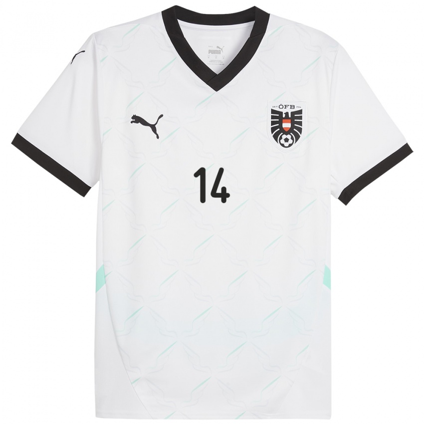 Niño Camiseta Austria Marie Höbinger #14 Blanco 2ª Equipación 24-26 La Camisa