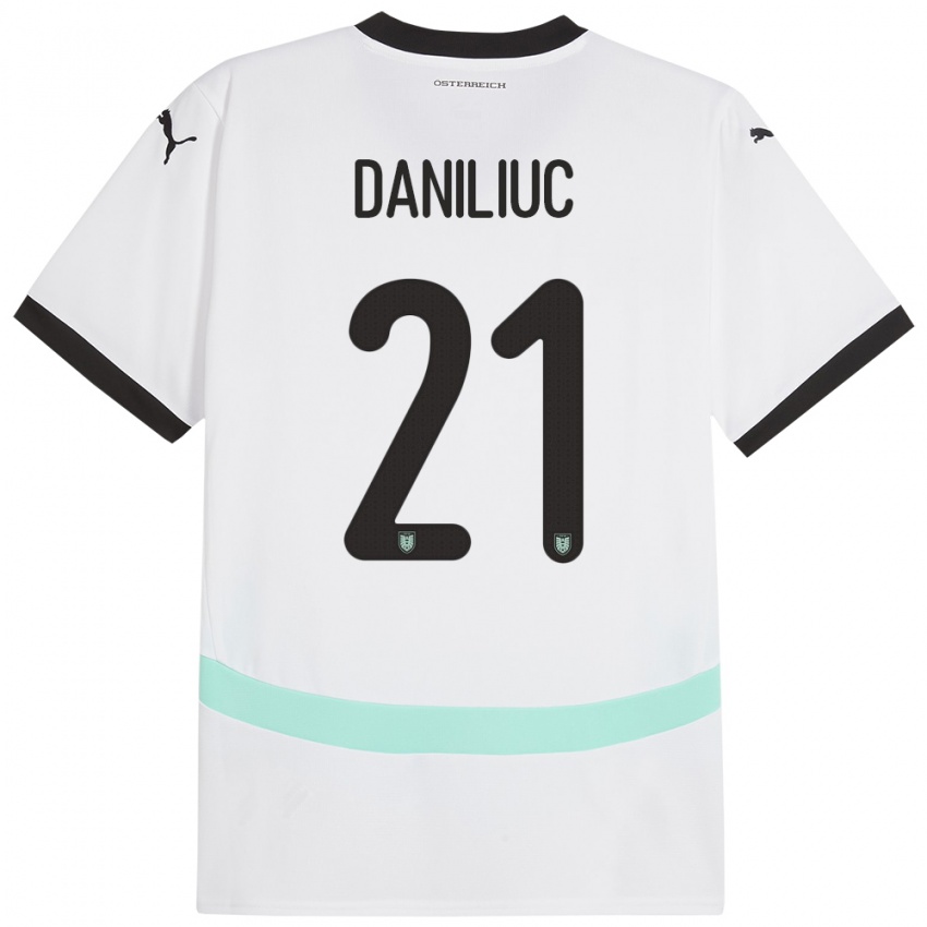 Niño Camiseta Austria Flavius Daniliuc #21 Blanco 2ª Equipación 24-26 La Camisa