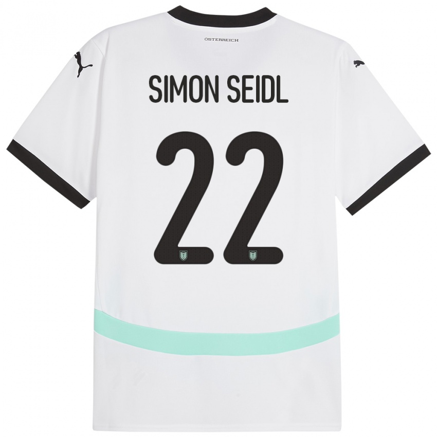 Niño Camiseta Austria Simon Seidl #22 Blanco 2ª Equipación 24-26 La Camisa