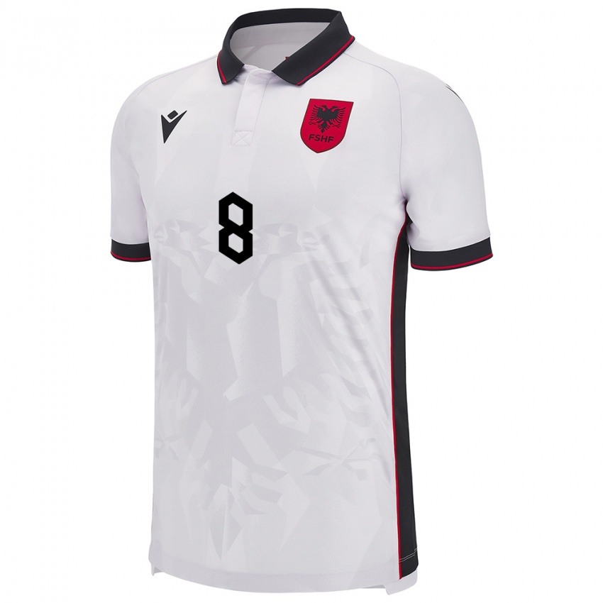 Niño Camiseta Albania Endrina Elezaj #8 Blanco 2ª Equipación 24-26 La Camisa