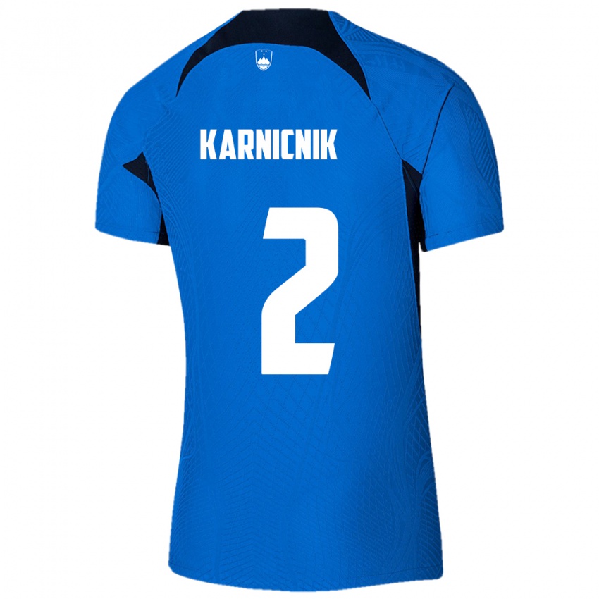 Niño Camiseta Eslovenia Zan Karnicnik #2 Azul 2ª Equipación 24-26 La Camisa