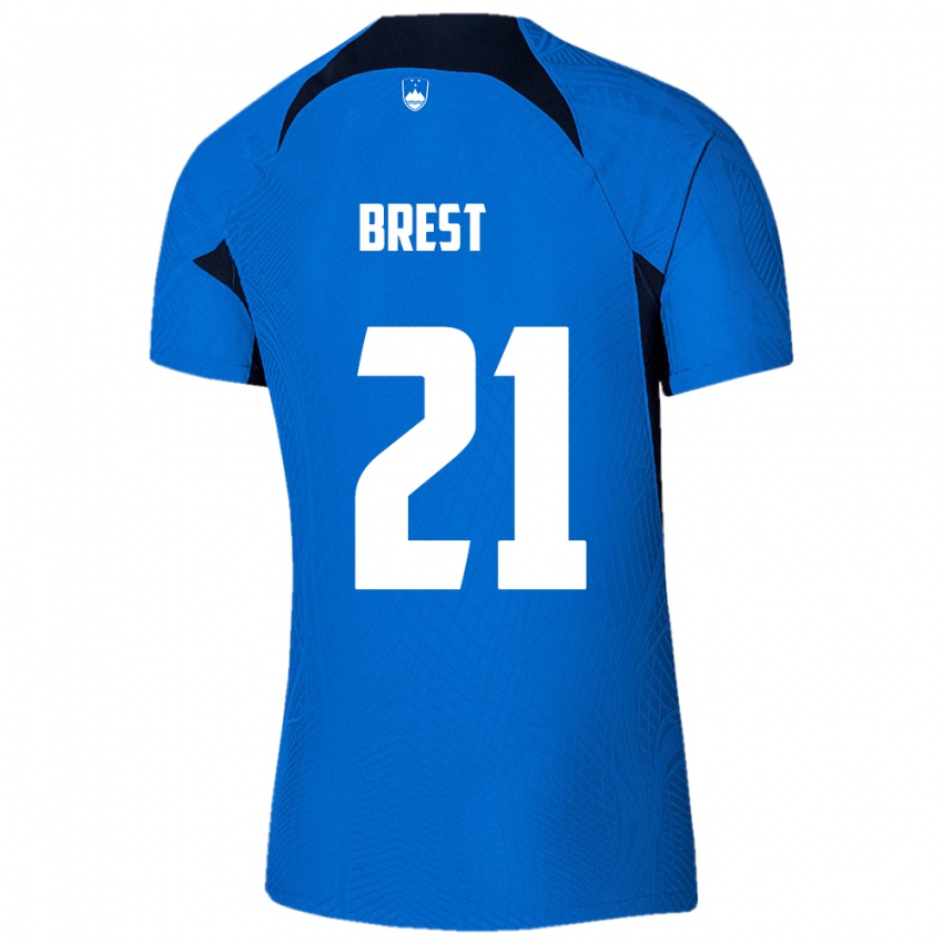 Niño Camiseta Eslovenia Marko Brest #21 Azul 2ª Equipación 24-26 La Camisa