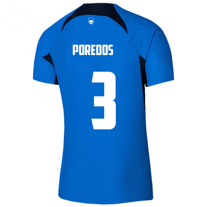 Niño Camiseta Eslovenia Luka Poredos #3 Azul 2ª Equipación 24-26 La Camisa
