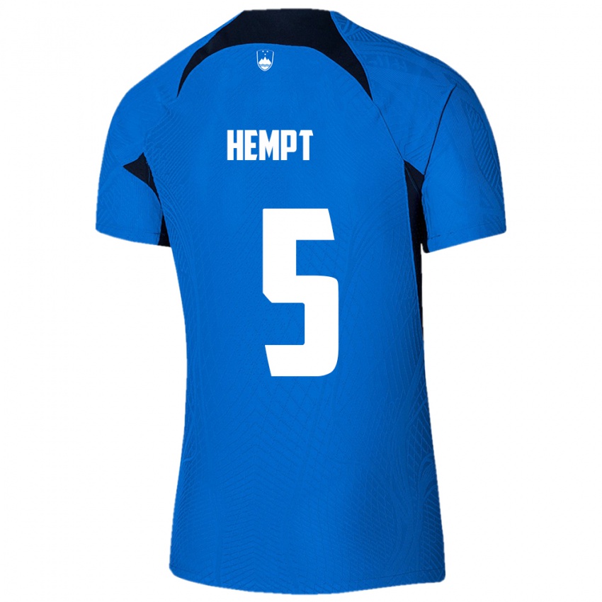 Niño Camiseta Eslovenia Lukas Hempt #5 Azul 2ª Equipación 24-26 La Camisa