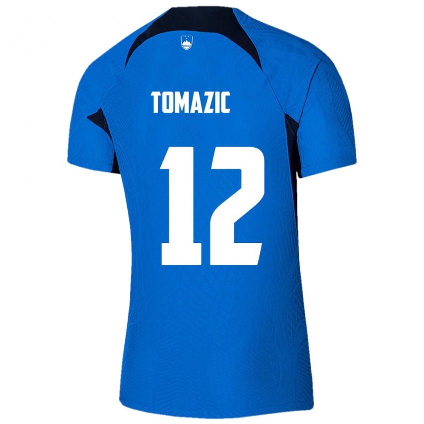 Niño Camiseta Eslovenia Lukas Tomazic #12 Azul 2ª Equipación 24-26 La Camisa