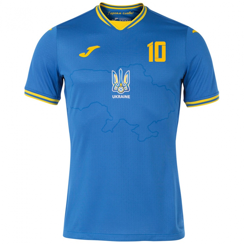 Niño Camiseta Ucrania Mykhaylo Mudryk #10 Azul 2ª Equipación 24-26 La Camisa