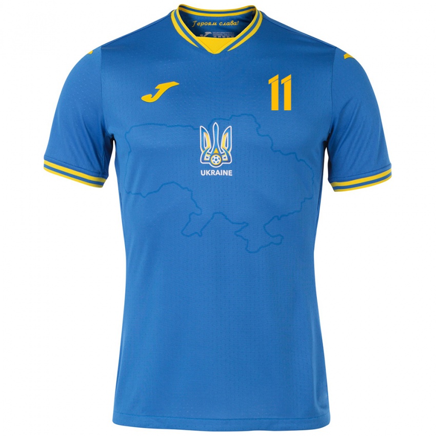 Niño Camiseta Ucrania Nikita Kryvtsov #11 Azul 2ª Equipación 24-26 La Camisa