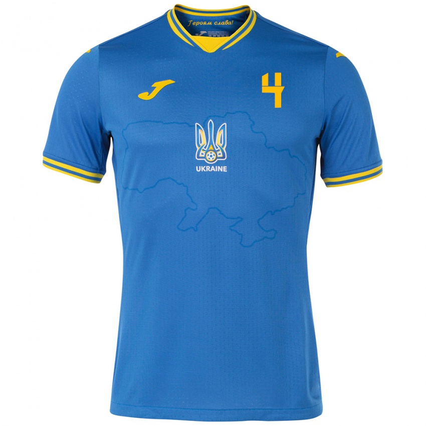 Niño Camiseta Ucrania Ilya Krupskyi #4 Azul 2ª Equipación 24-26 La Camisa