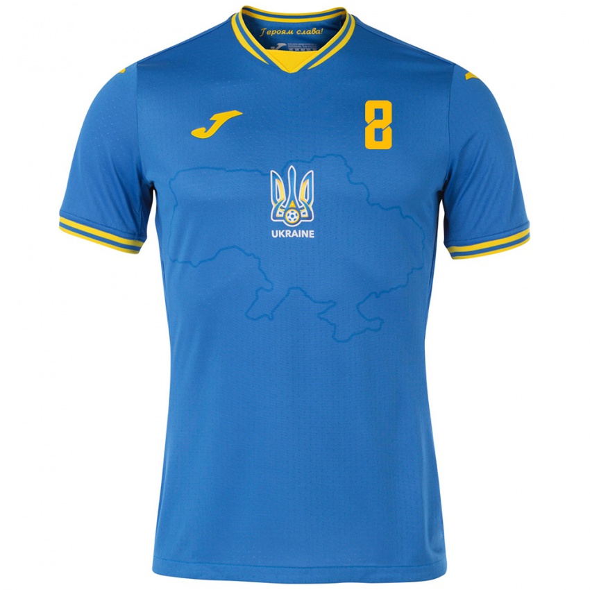 Niño Camiseta Ucrania Artem Kulakovskyi #8 Azul 2ª Equipación 24-26 La Camisa