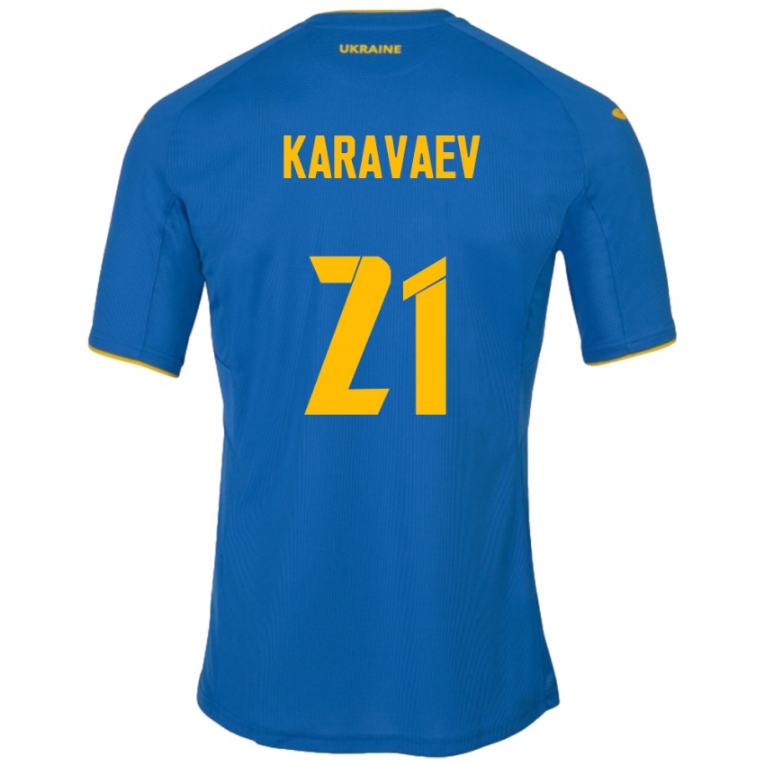 Niño Camiseta Ucrania Oleksandr Karavaev #21 Azul 2ª Equipación 24-26 La Camisa