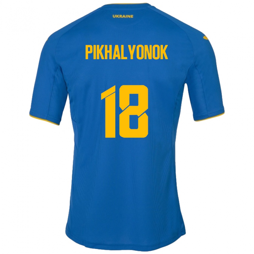 Niño Camiseta Ucrania Oleksandr Pikhalyonok #18 Azul 2ª Equipación 24-26 La Camisa