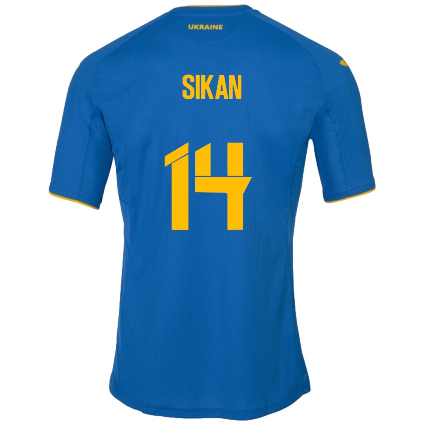 Niño Camiseta Ucrania Danylo Sikan #14 Azul 2ª Equipación 24-26 La Camisa