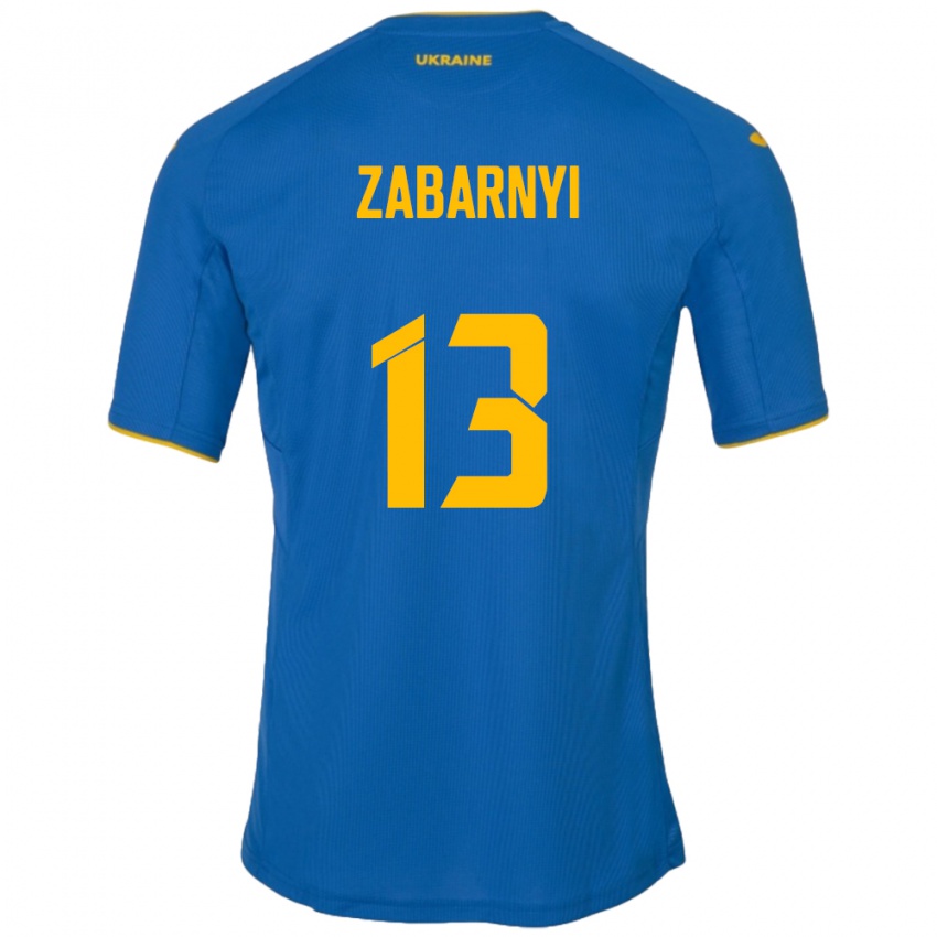 Niño Camiseta Ucrania Ilya Zabarnyi #13 Azul 2ª Equipación 24-26 La Camisa