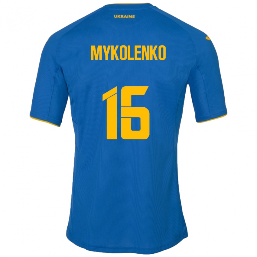 Niño Camiseta Ucrania Vitaliy Mykolenko #16 Azul 2ª Equipación 24-26 La Camisa