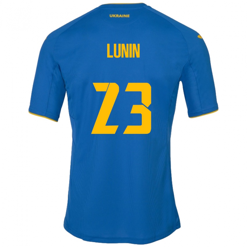 Niño Camiseta Ucrania Andriy Lunin #23 Azul 2ª Equipación 24-26 La Camisa