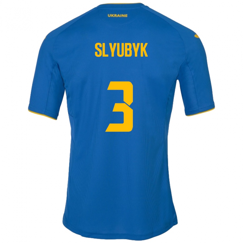 Niño Camiseta Ucrania Bogdan Slyubyk #3 Azul 2ª Equipación 24-26 La Camisa