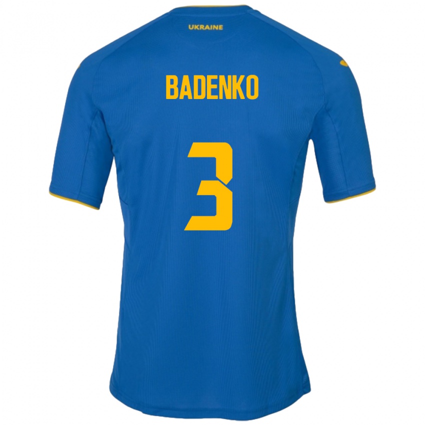 Niño Camiseta Ucrania Ilya Badenko #3 Azul 2ª Equipación 24-26 La Camisa