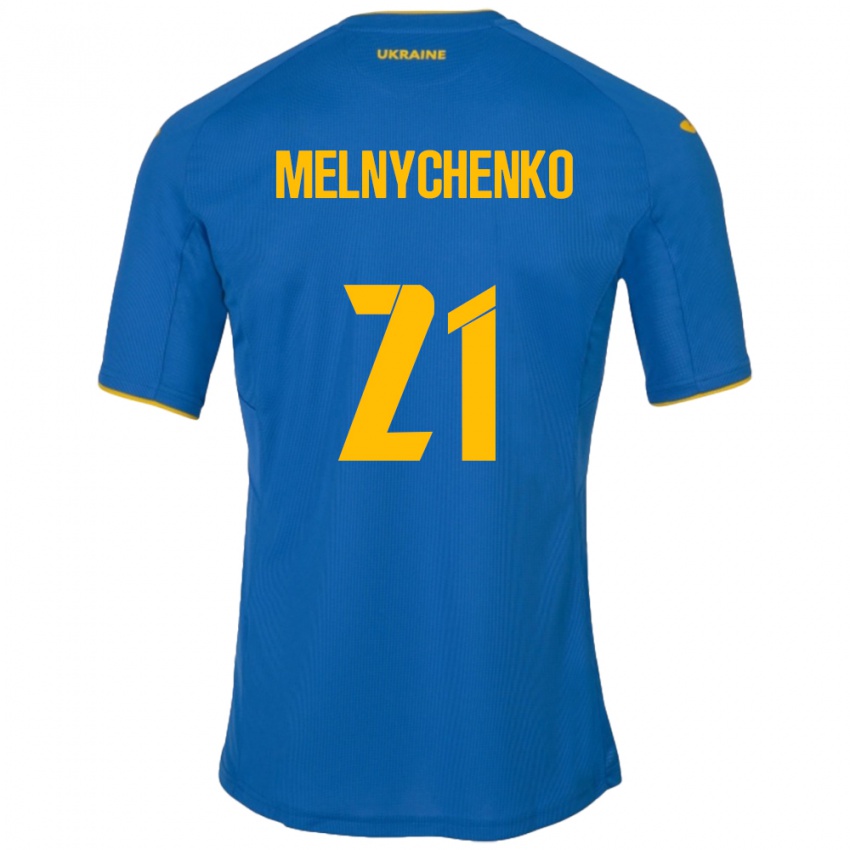 Niño Camiseta Ucrania Maksym Melnychenko #21 Azul 2ª Equipación 24-26 La Camisa